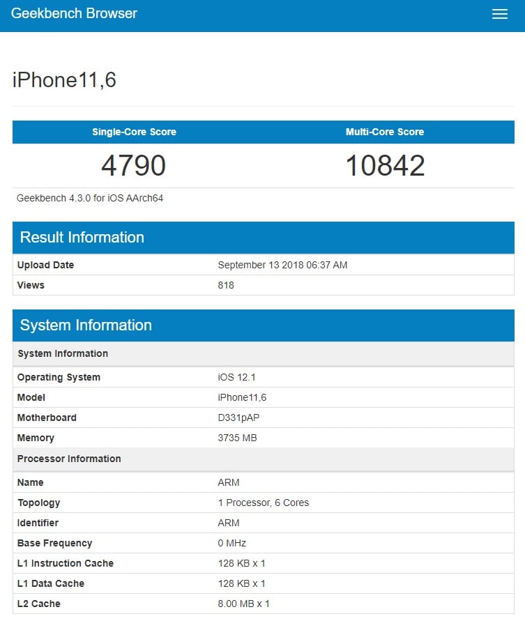 iPhone Xs v benchmarku