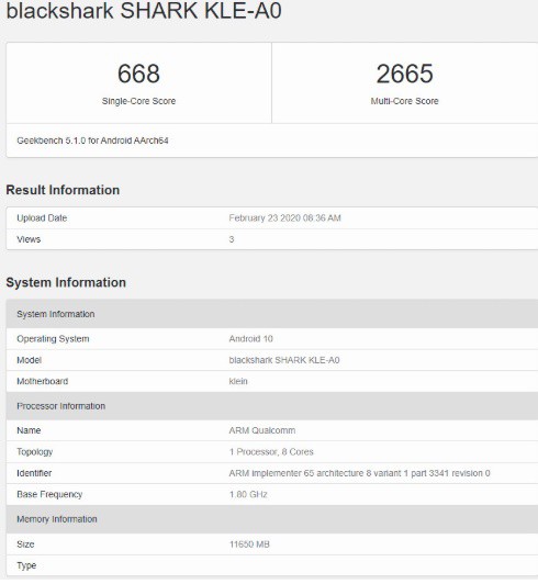 tencent black shark 3 geekbench