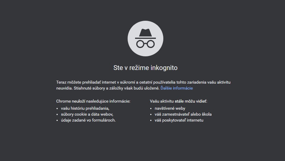 Google Chrome - režim inkognito