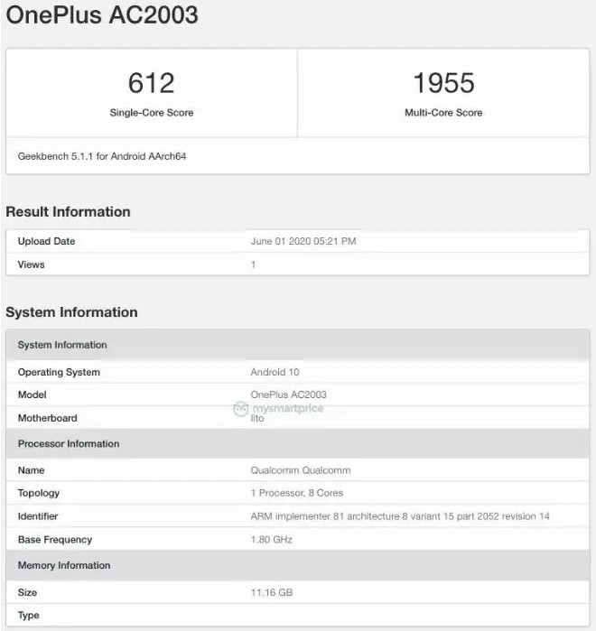 oneplus z geekbench