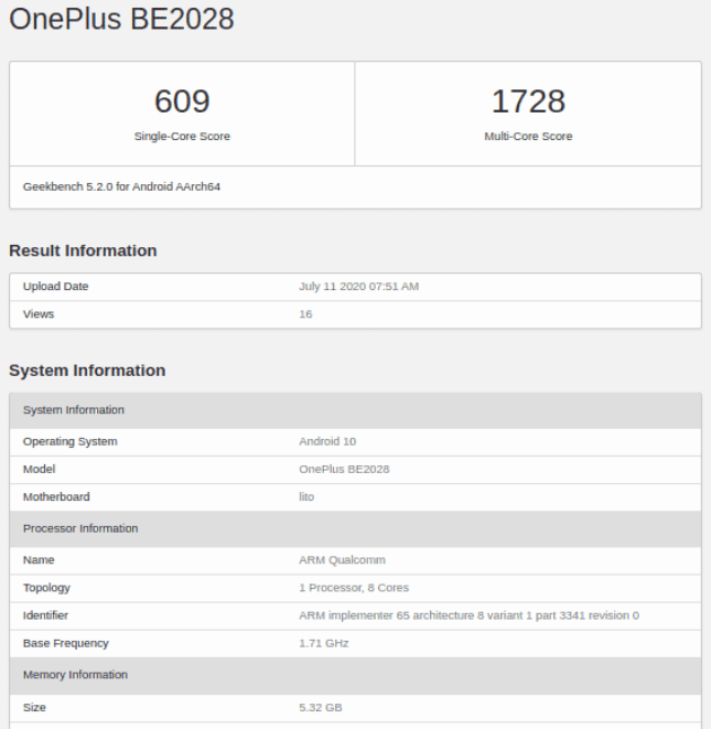 oneplus smartfon geekbench