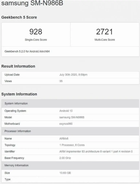 note20 ultra exynos geekbench