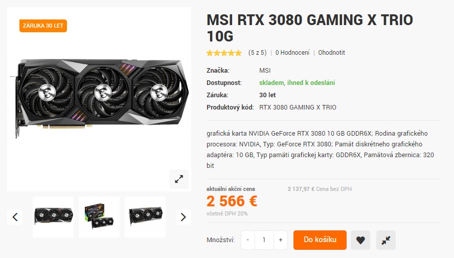 Hľadáte grafiku? Čo tak RTX 3080 s 3x vyššou cenou, ale za to s 30-ročnou zárukou.