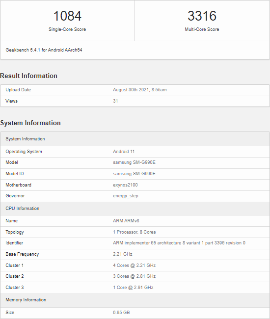 s21fe geekbench