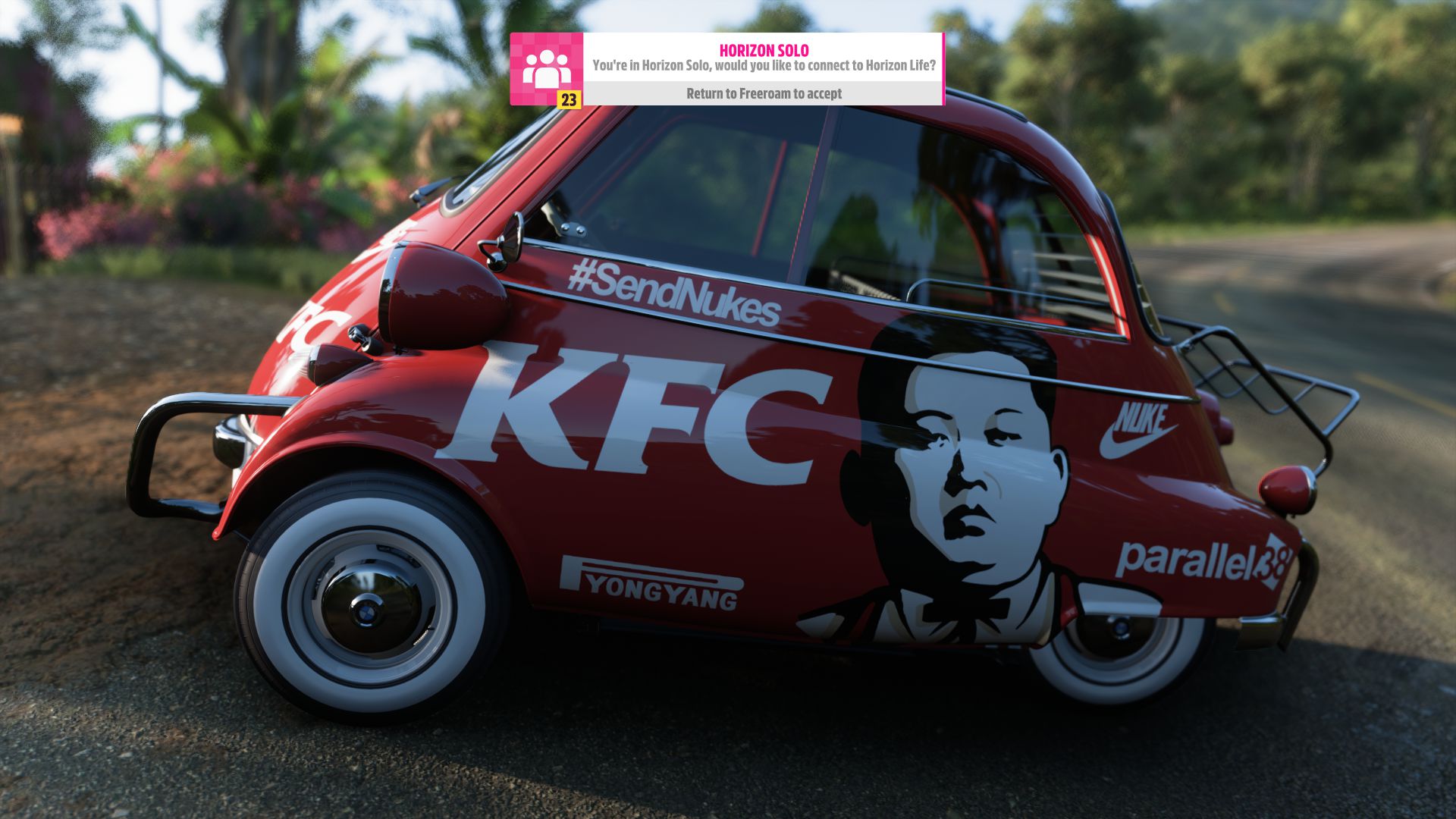 Hrac Forza Horizon 5 Si Na Auto Nalepil Portret Kim Cong Una Dostal Ban Do Roku 9999