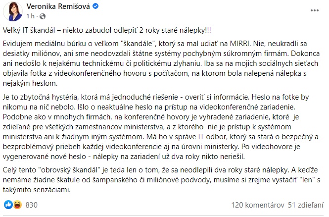 Veronika Remišová status