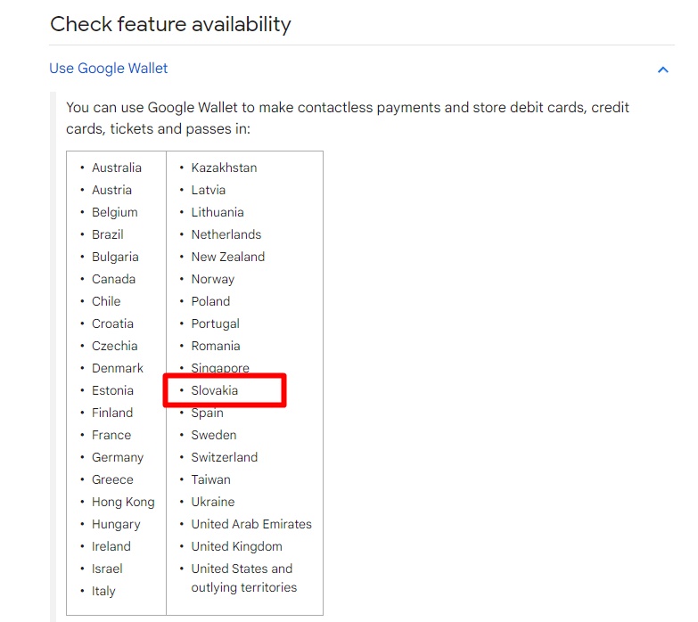 Dostupnosť Google Wallet