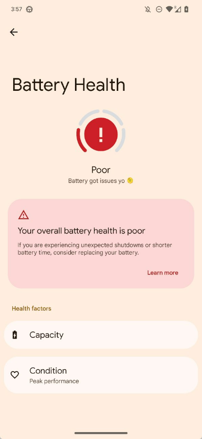 Android 13 - zdravie batérie