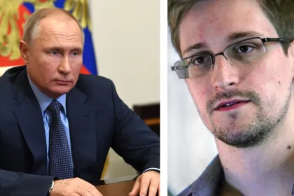 Vladimir Putin a Edward Snowden