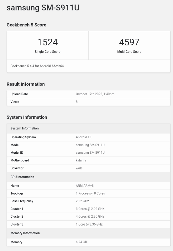 Galaxy S23 - Geekbench