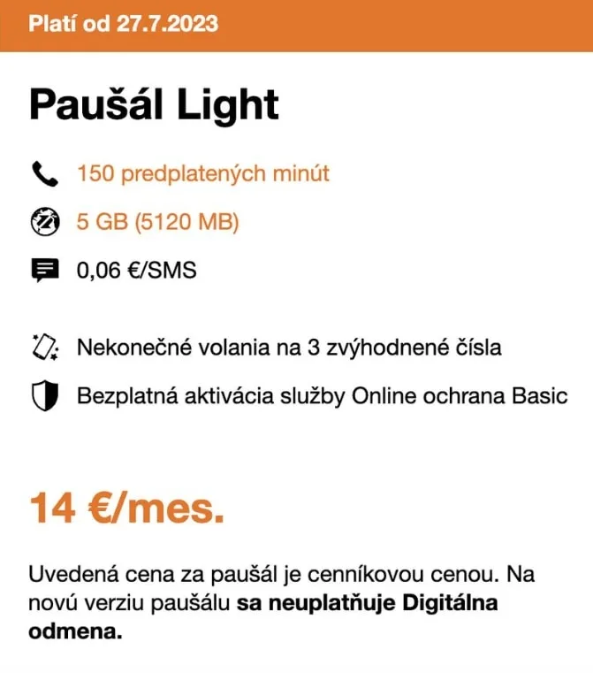 Orange Paušál Light