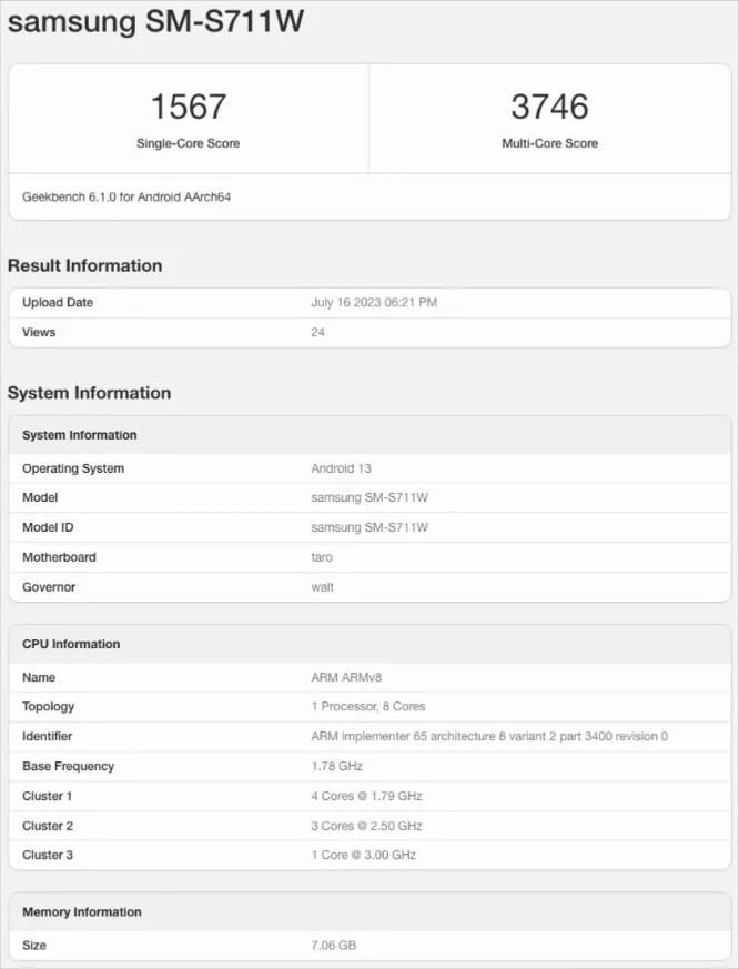 Samsung Galaxy S23 FE - Geekbench