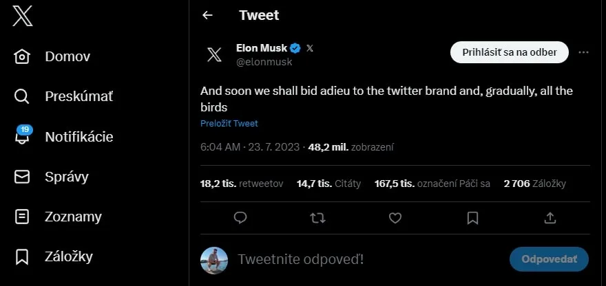 Elon Musk zmenil logo Twitteru