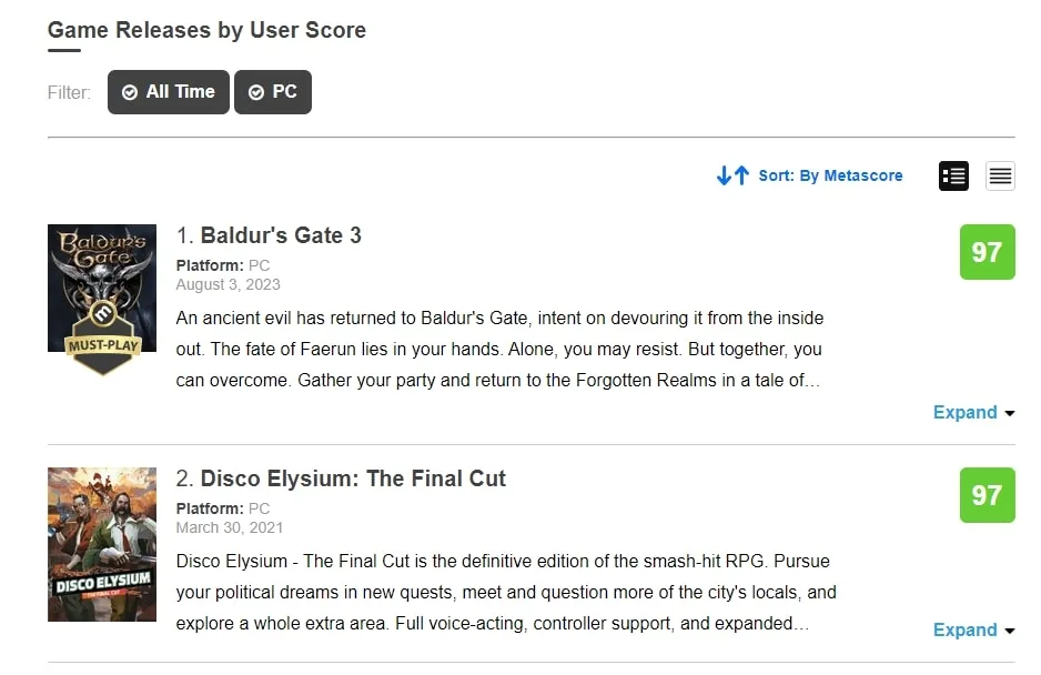 Baldur's Gate 3 - Metacritic