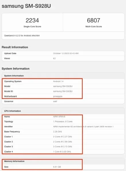 Samsung Galaxy S24 Ultra v teste Geekbench