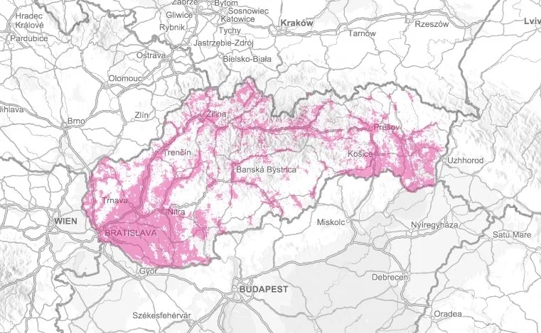 Mapa plánovaného vypínania 3G siete - Telekom