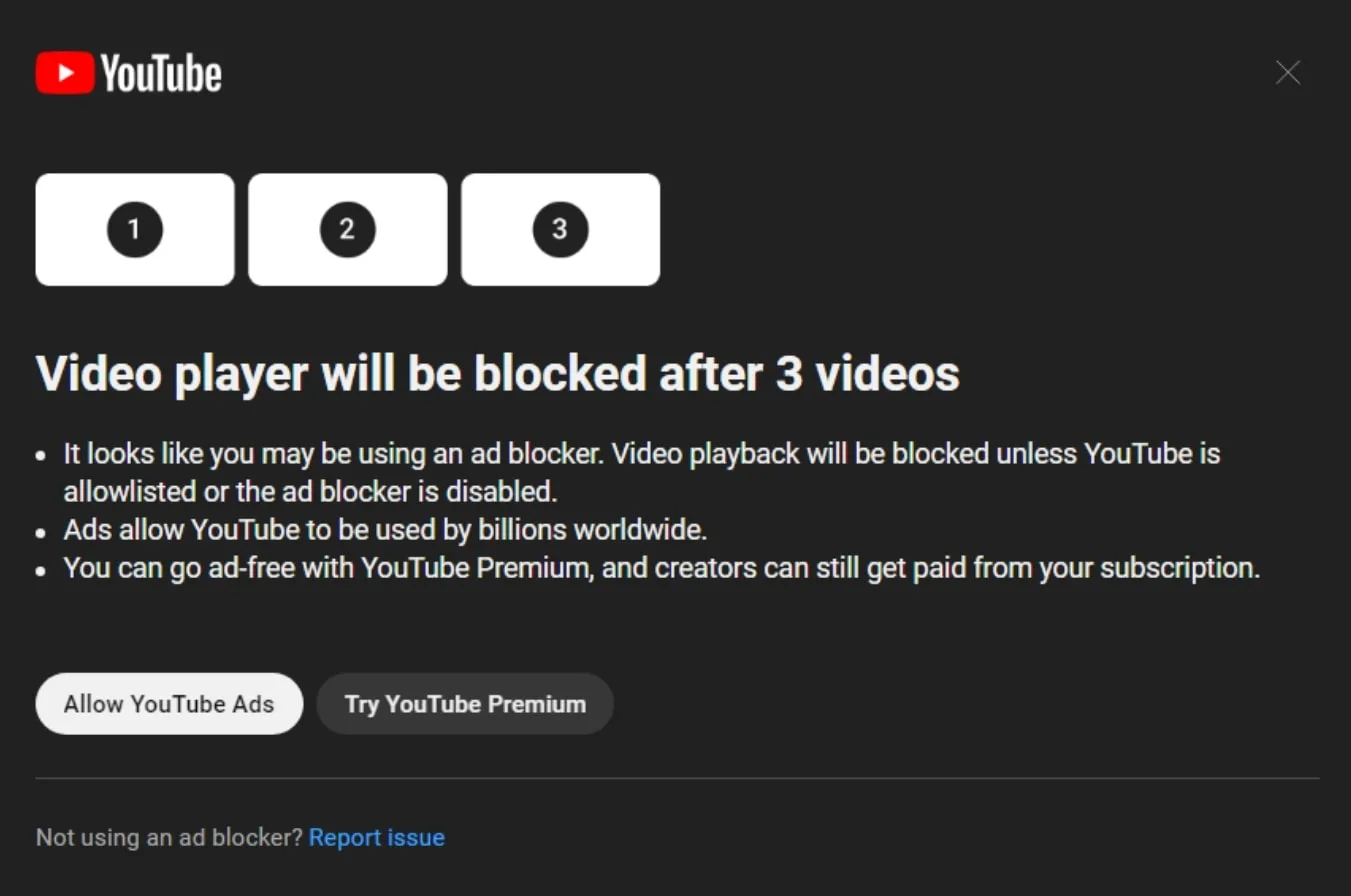 YouTube - upozornenie o AdBlocku