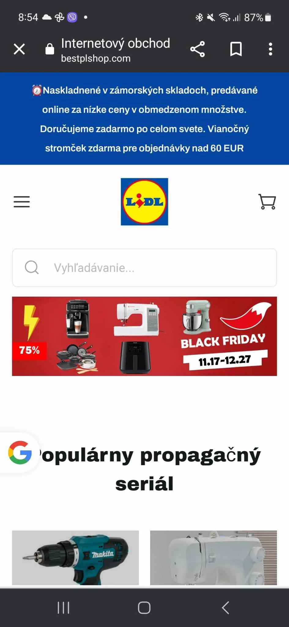 Podvodný Lidl e-shop