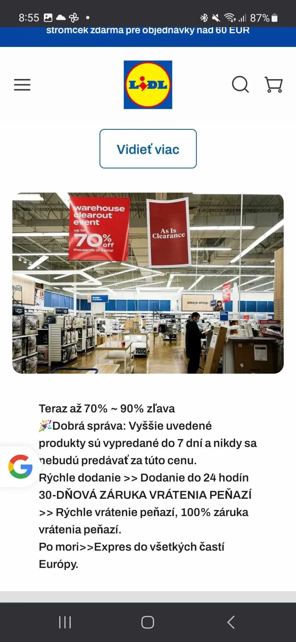 Podvodný Lidl e-shop