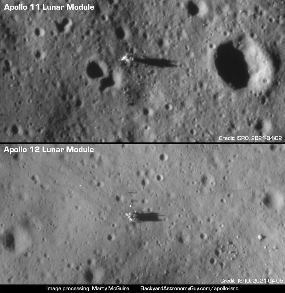 Lunárne moduly Apollo 11 a Apollo 12 na povrchu Mesiaca