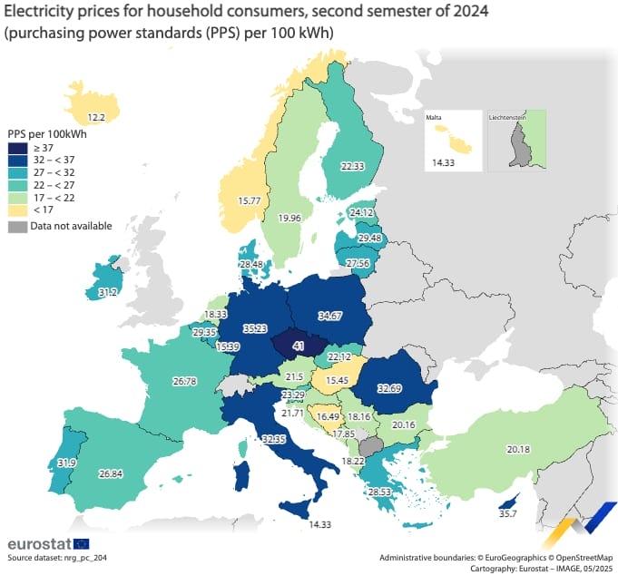 Eurostat, elektrina v roku 2024