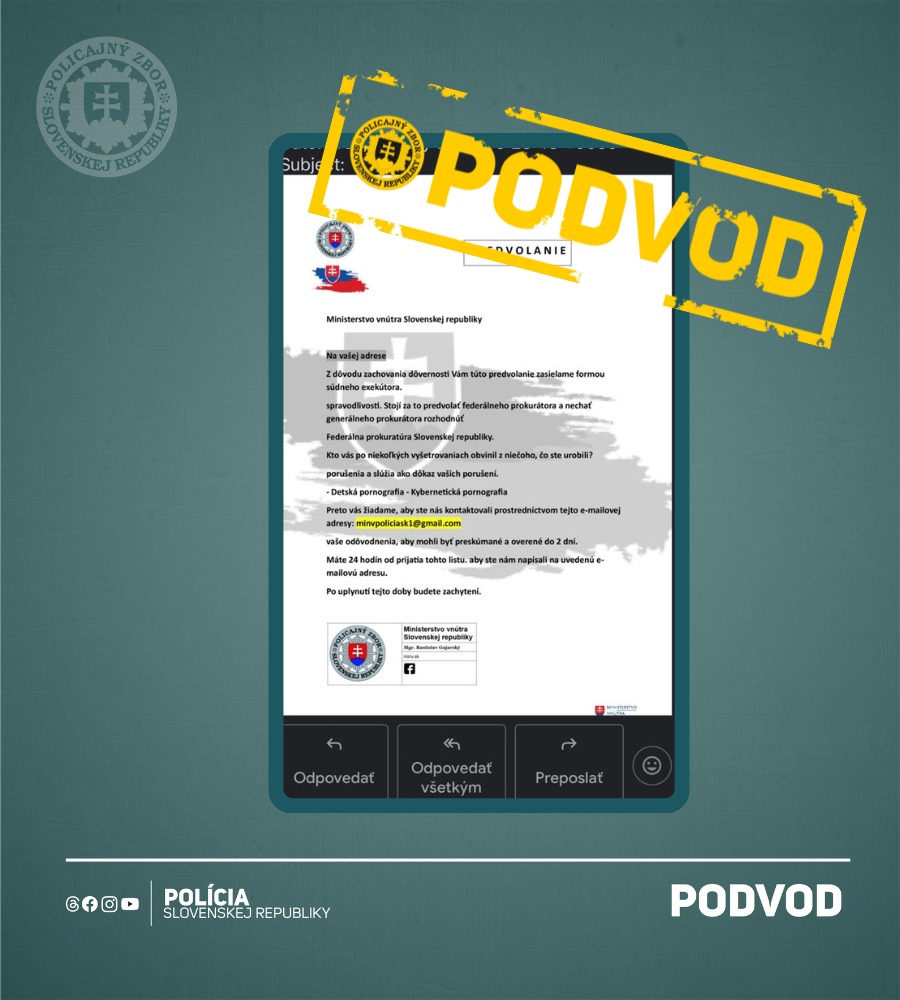 falošné predvolanie, Polícia SR