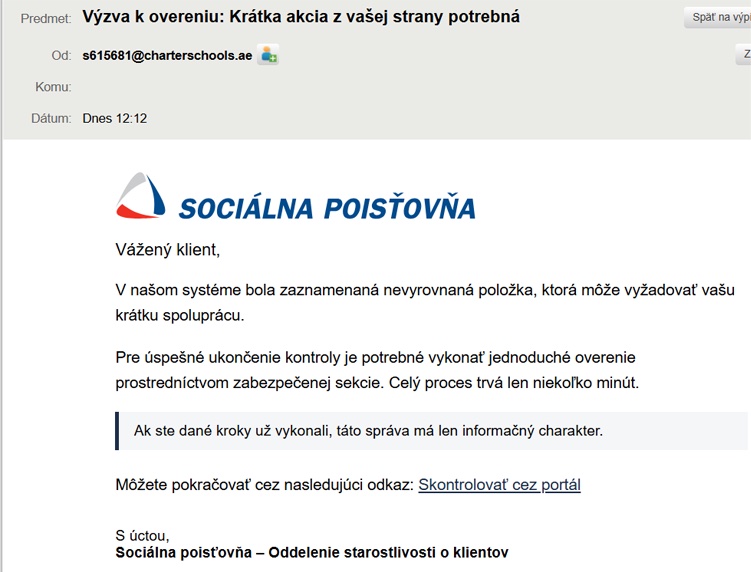 Sociálna poisťovňa, falošný e-mail