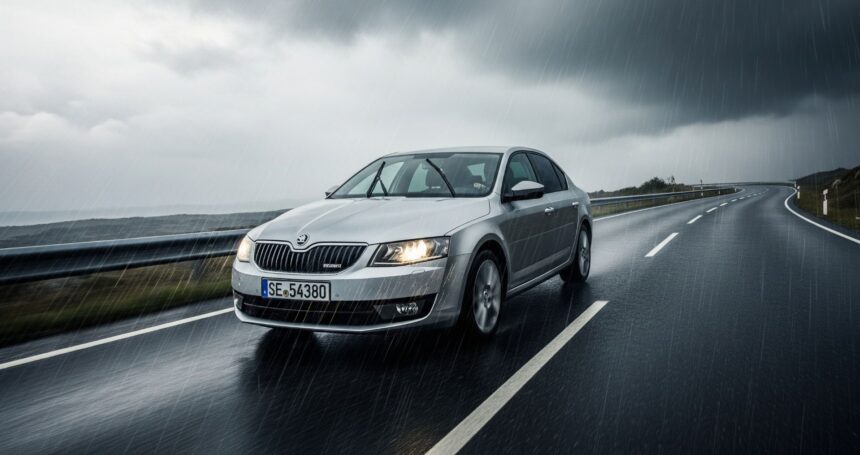 auto počas búrky na ceste