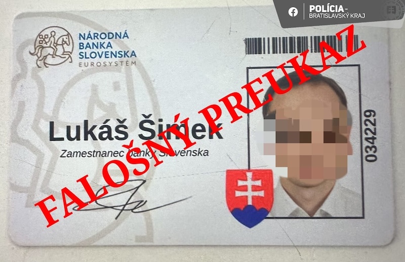 podvodníci, falošný preukaz pracvovníka NBS