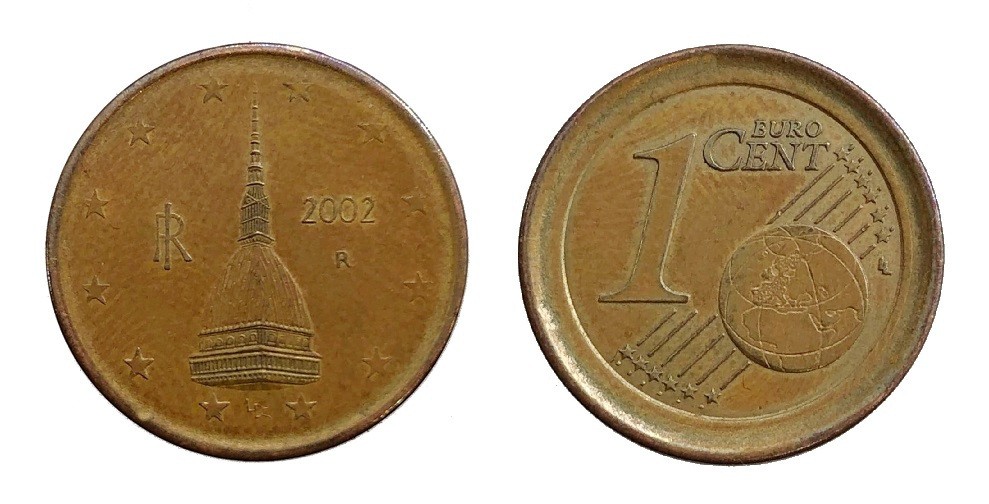 euromince, 1 cent, chybná minca, vzácna, Taliansko