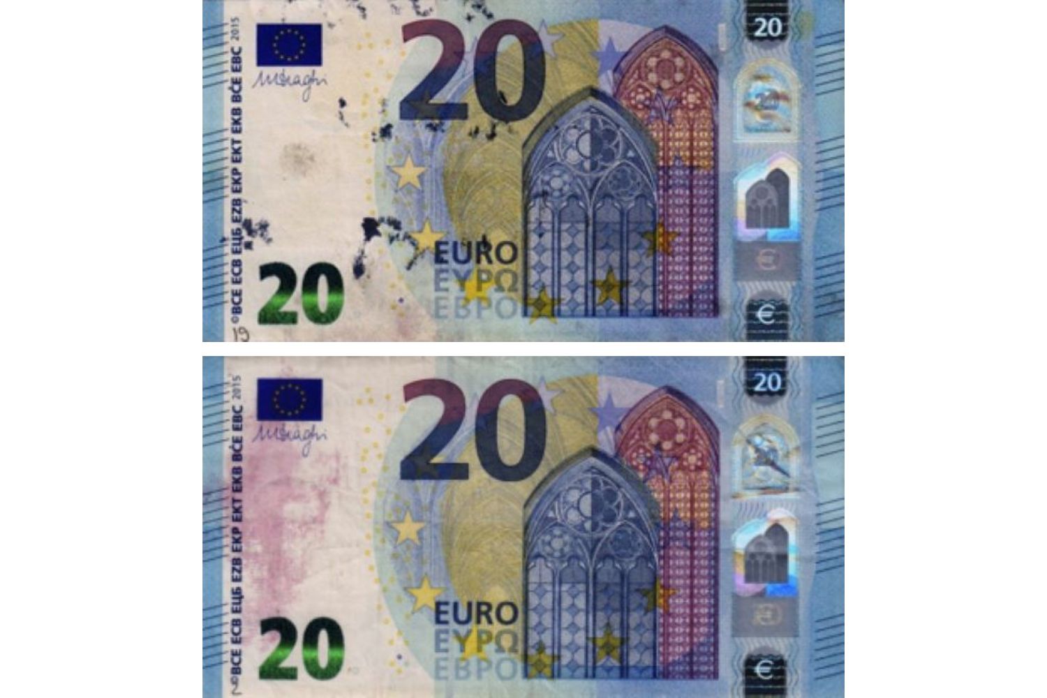 bankovky poškodené atramentom