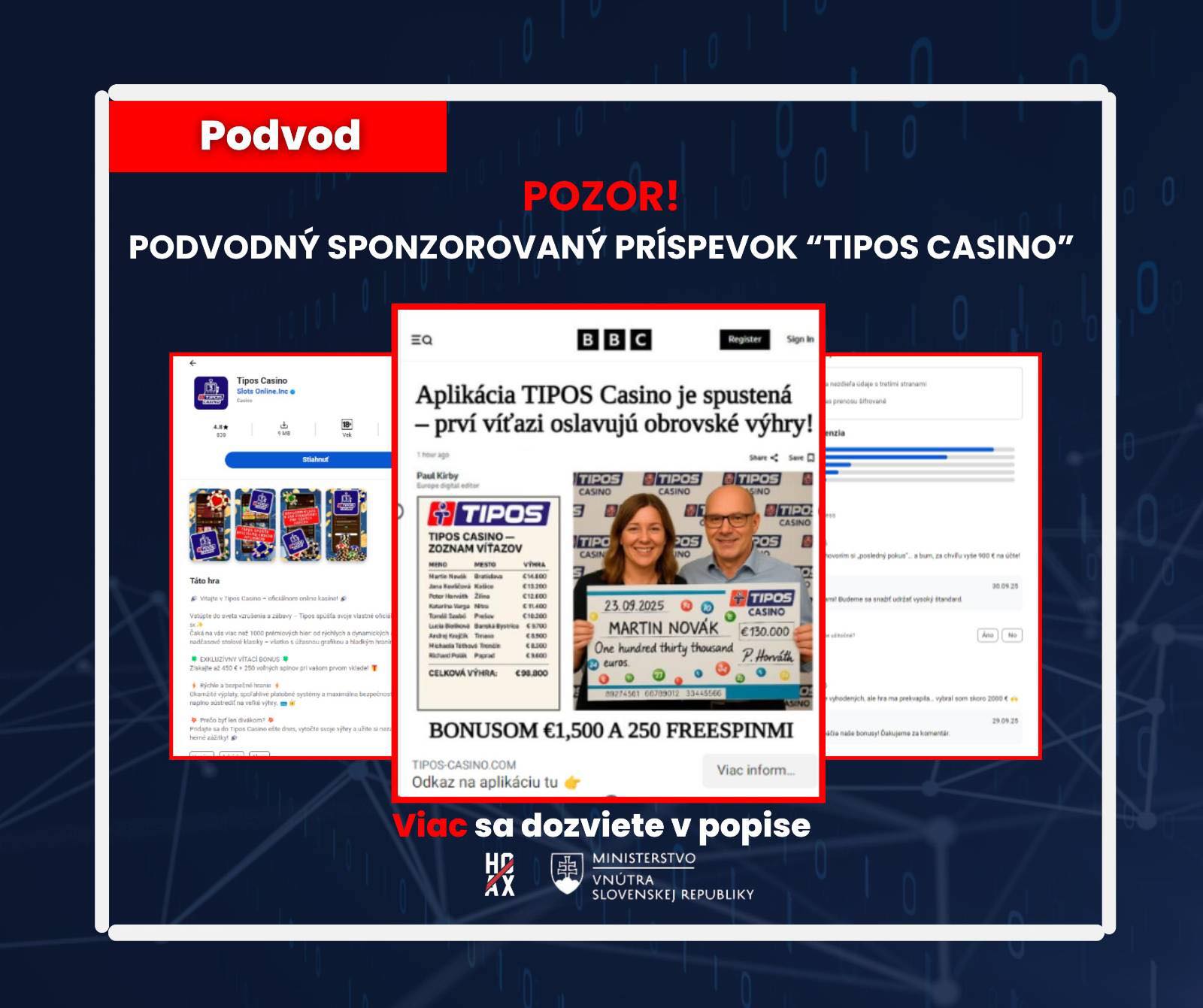 podvodná aplikácia TIPOS CASINO