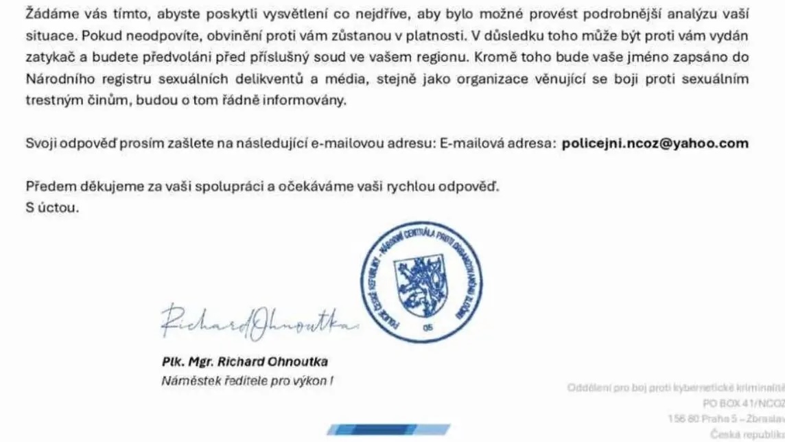 podvodný list, polícia ČR