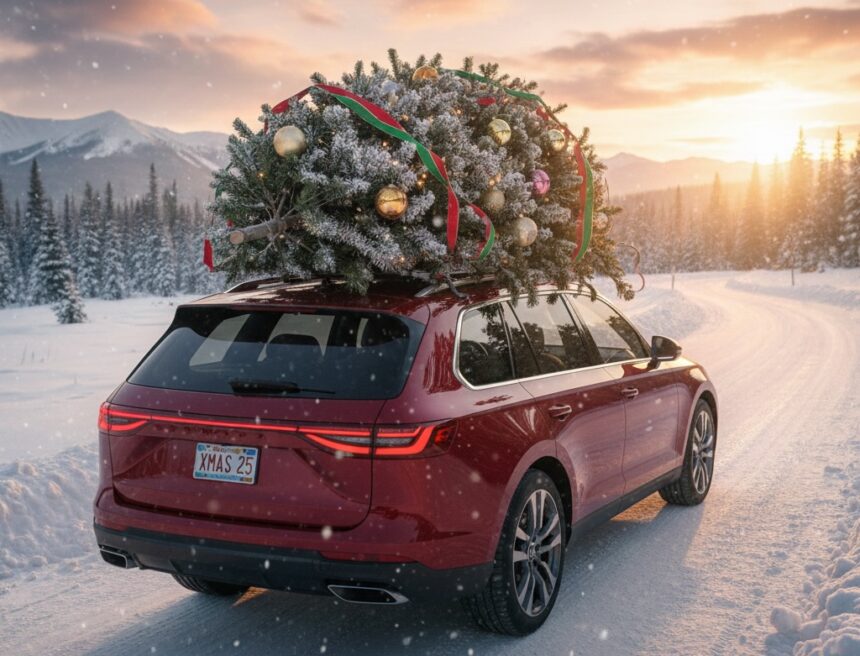 vianočný stromček, prevoz autom