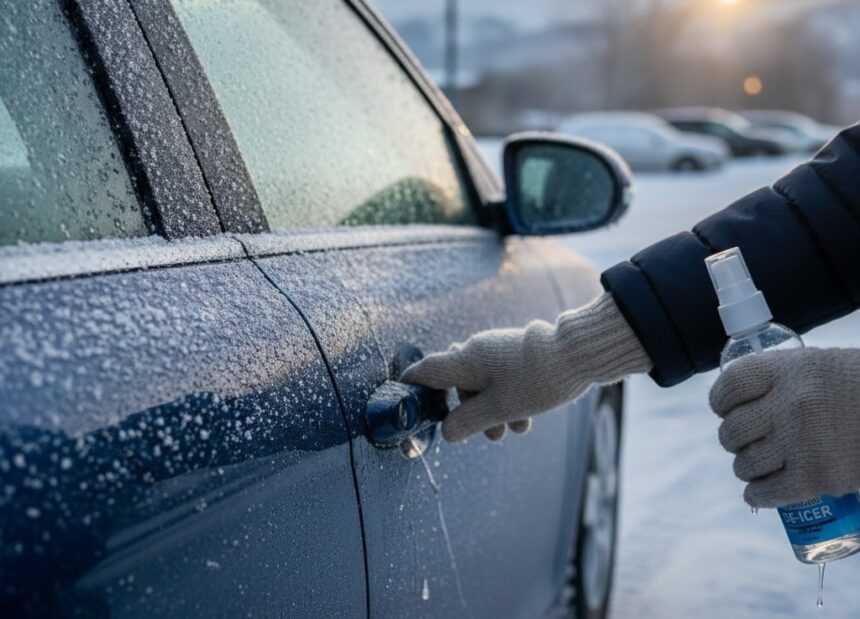 zamrznuté dvere na aute