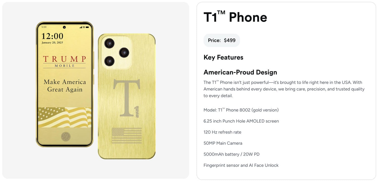 Smartfón T1 od Trump Mobile