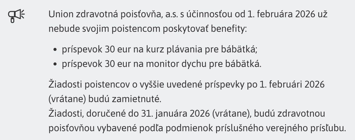 Union, zrušené benefity