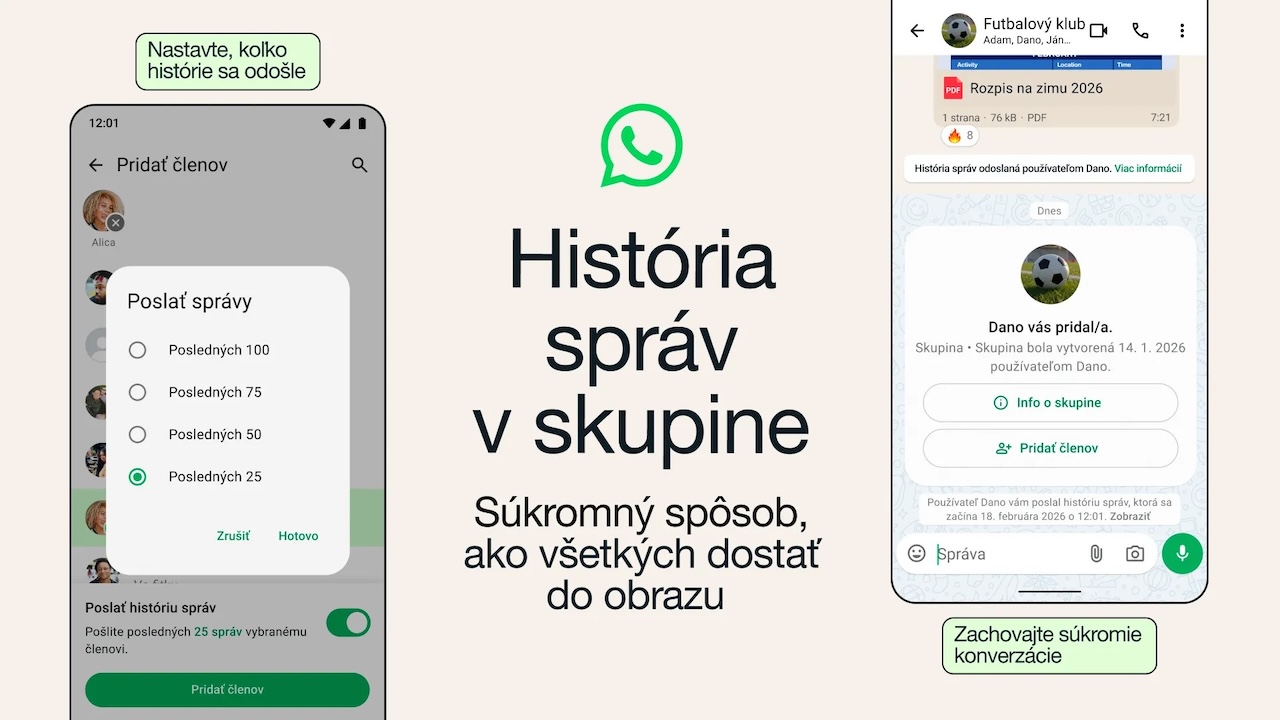 História skupinových správ