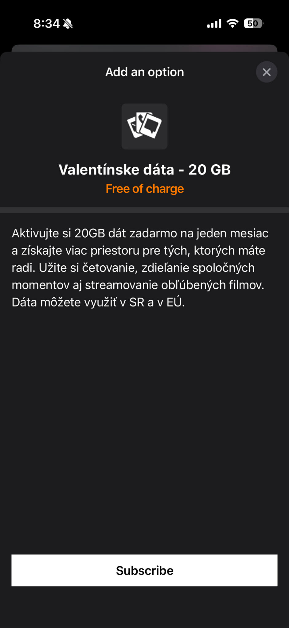 Orange, 20 GB dát