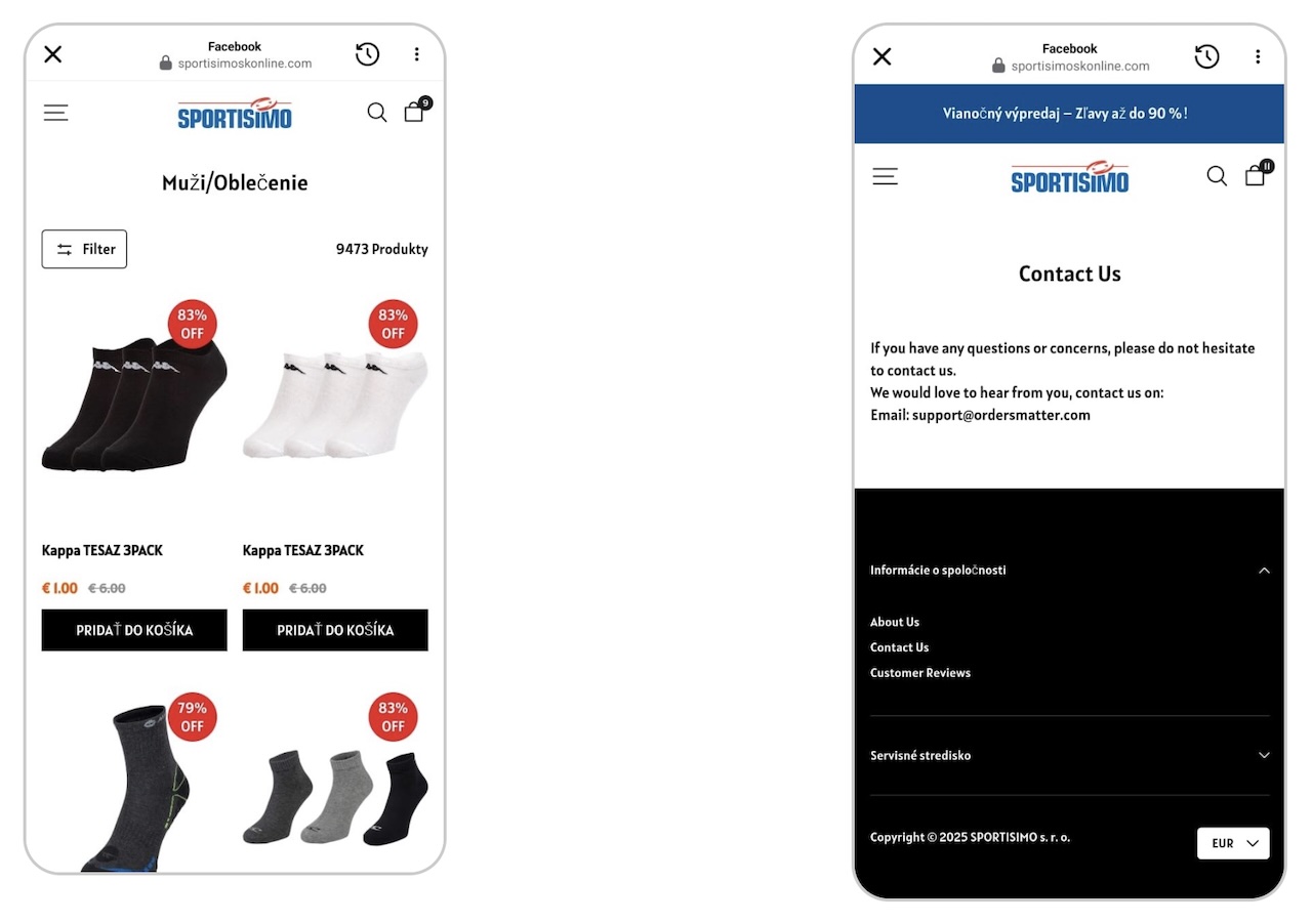 Sportisimo, falošné weby