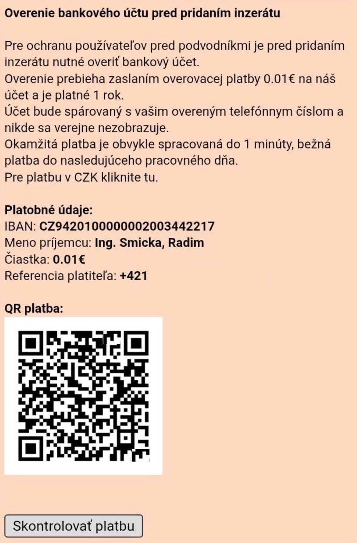 Overenie účtu na Bazoš.sk