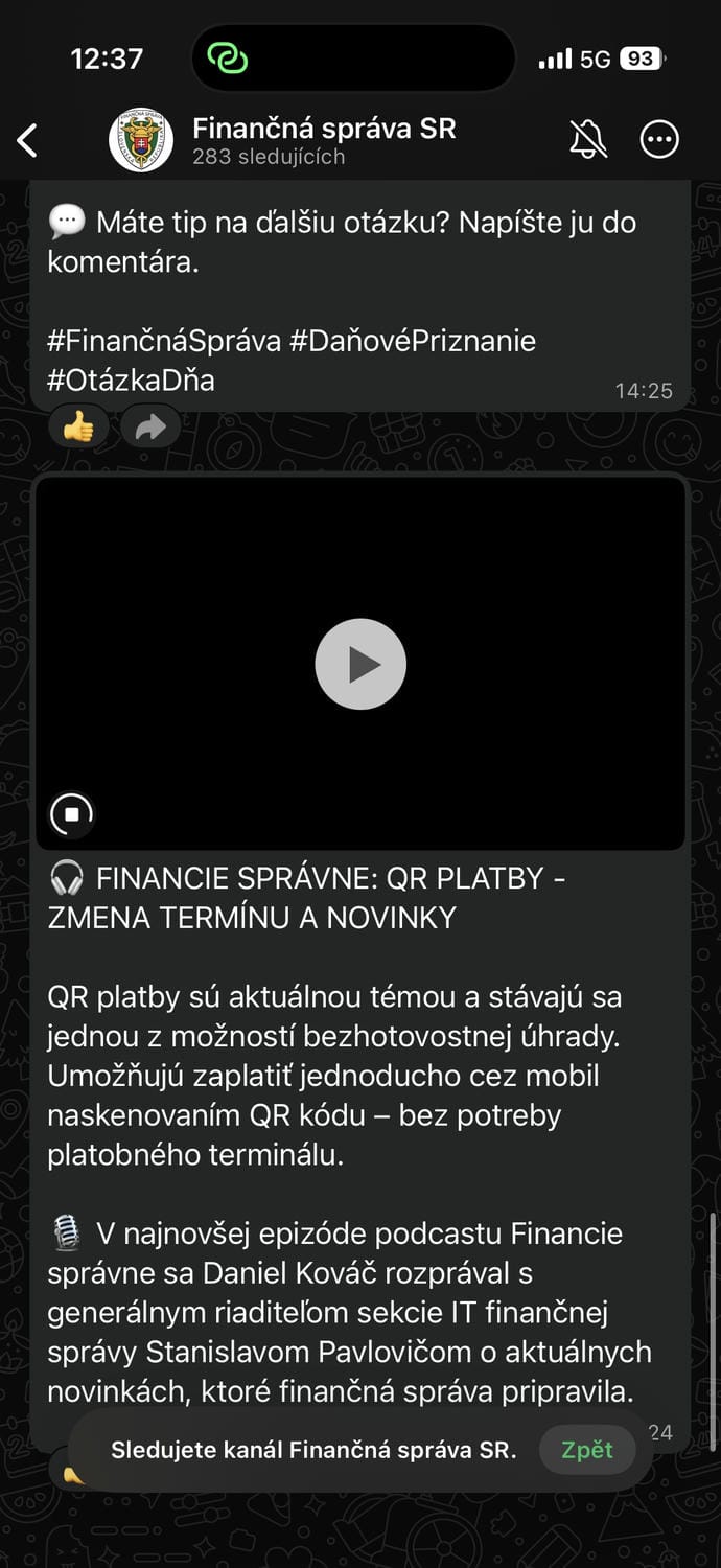 Finančná správa, WhatsApp kanál