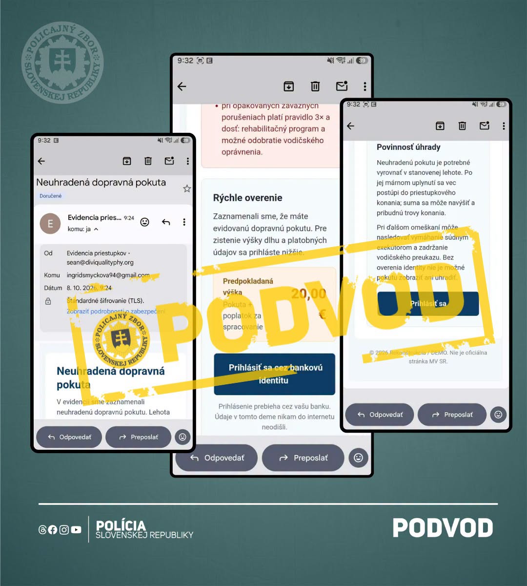 Podvod, e-mail, polícia, pokuta